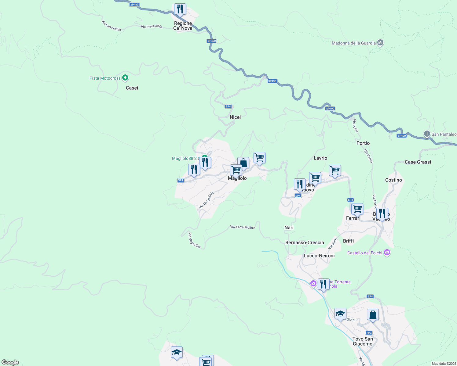 map of restaurants, bars, coffee shops, grocery stores, and more near 10 Via Barilari in Magliolo