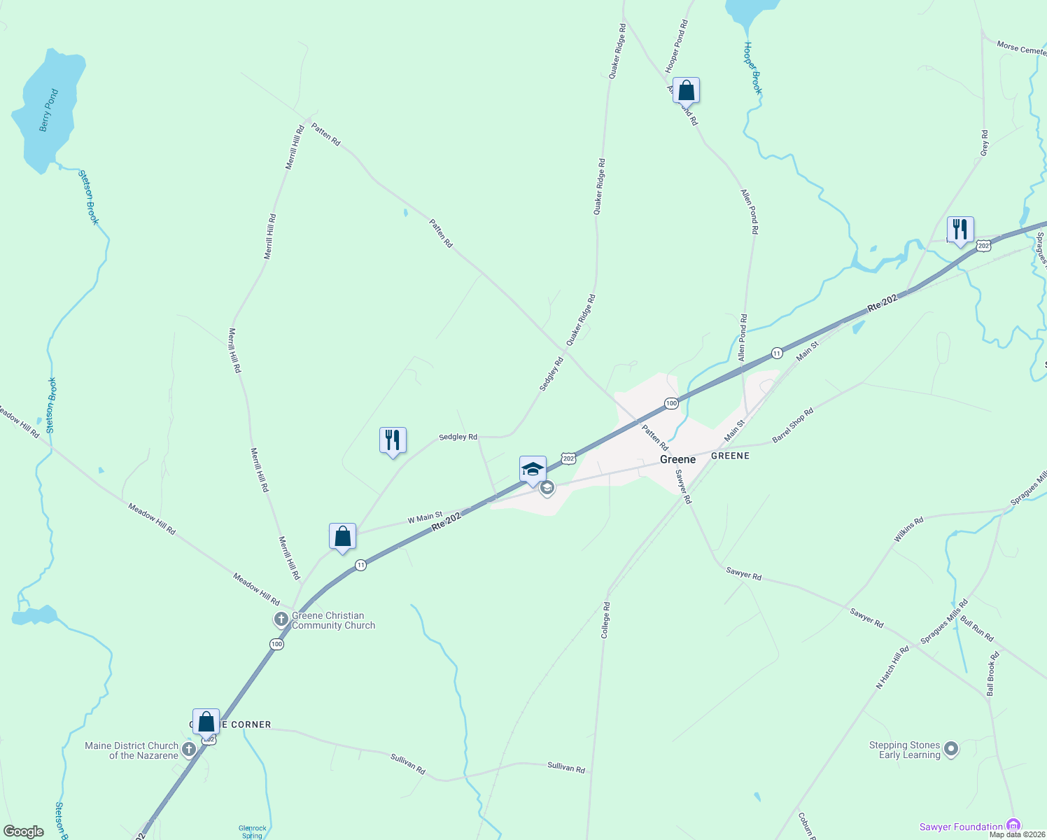 map of restaurants, bars, coffee shops, grocery stores, and more near 146 Sedgley Road in Greene