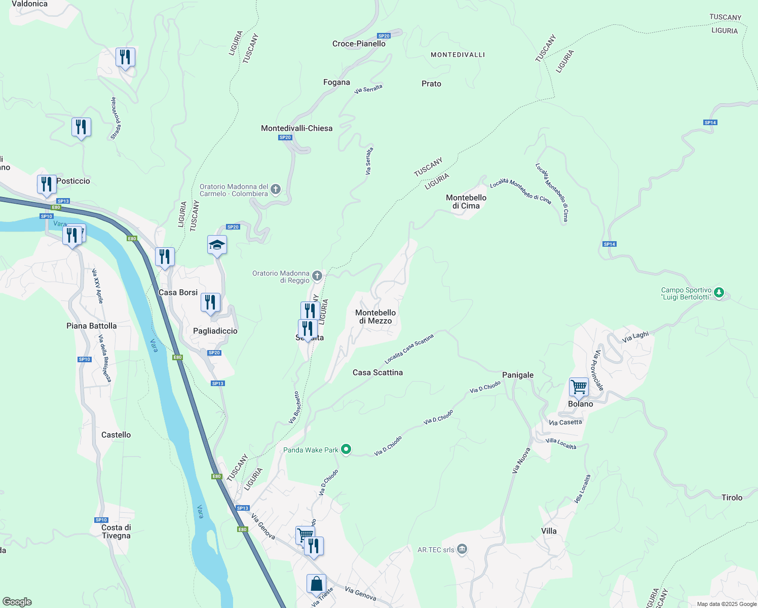 map of restaurants, bars, coffee shops, grocery stores, and more near 1 Via Montebello di Mezzo in Montebello di Mezzo