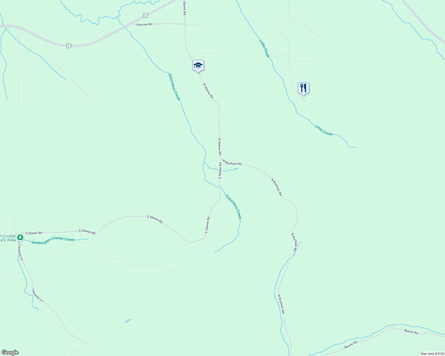 map of restaurants, bars, coffee shops, grocery stores, and more near South Steine Road in Ettrick