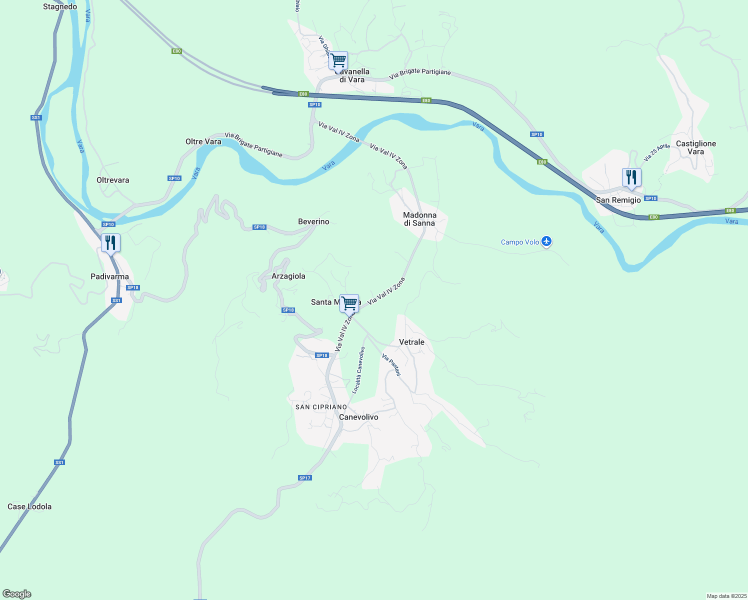 map of restaurants, bars, coffee shops, grocery stores, and more near in Provincia della Spezia