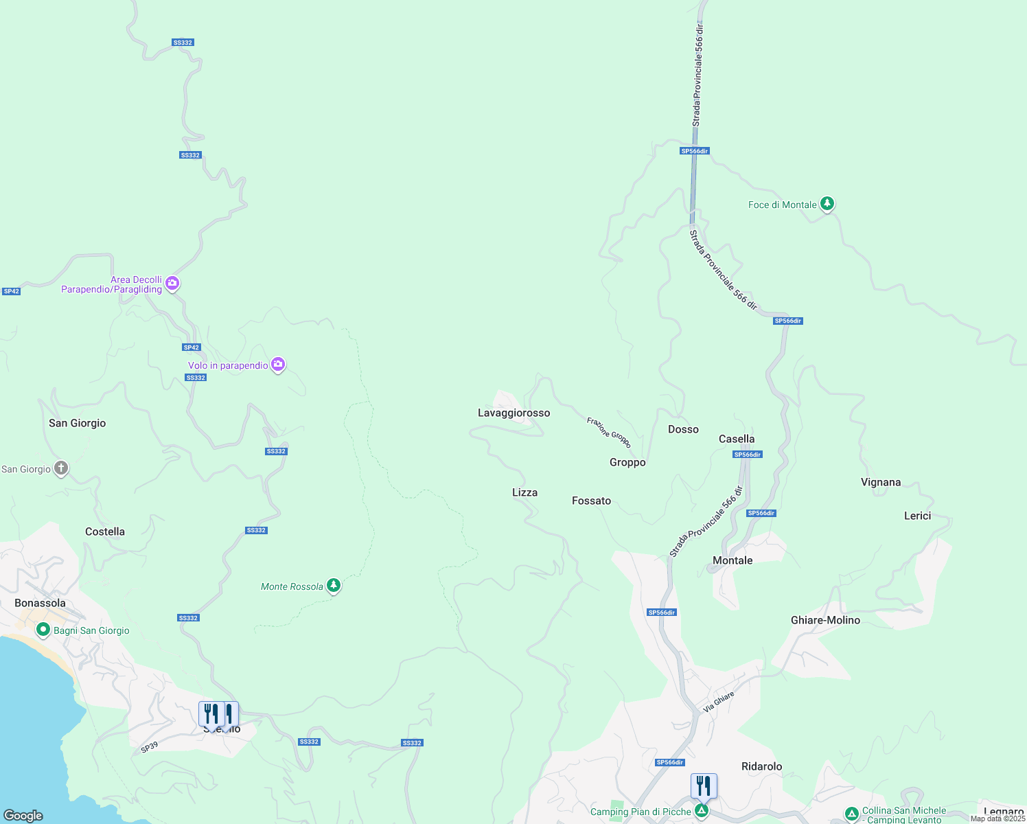 map of restaurants, bars, coffee shops, grocery stores, and more near in Lavaggiorosso