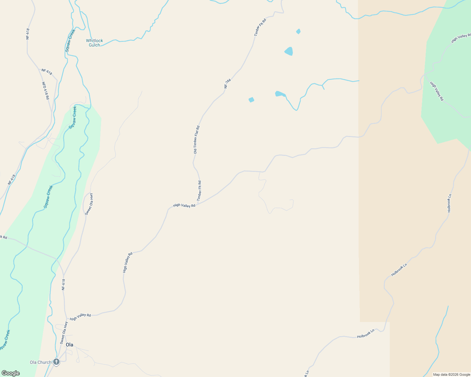 map of restaurants, bars, coffee shops, grocery stores, and more near 22879 High Valley Road in Ola