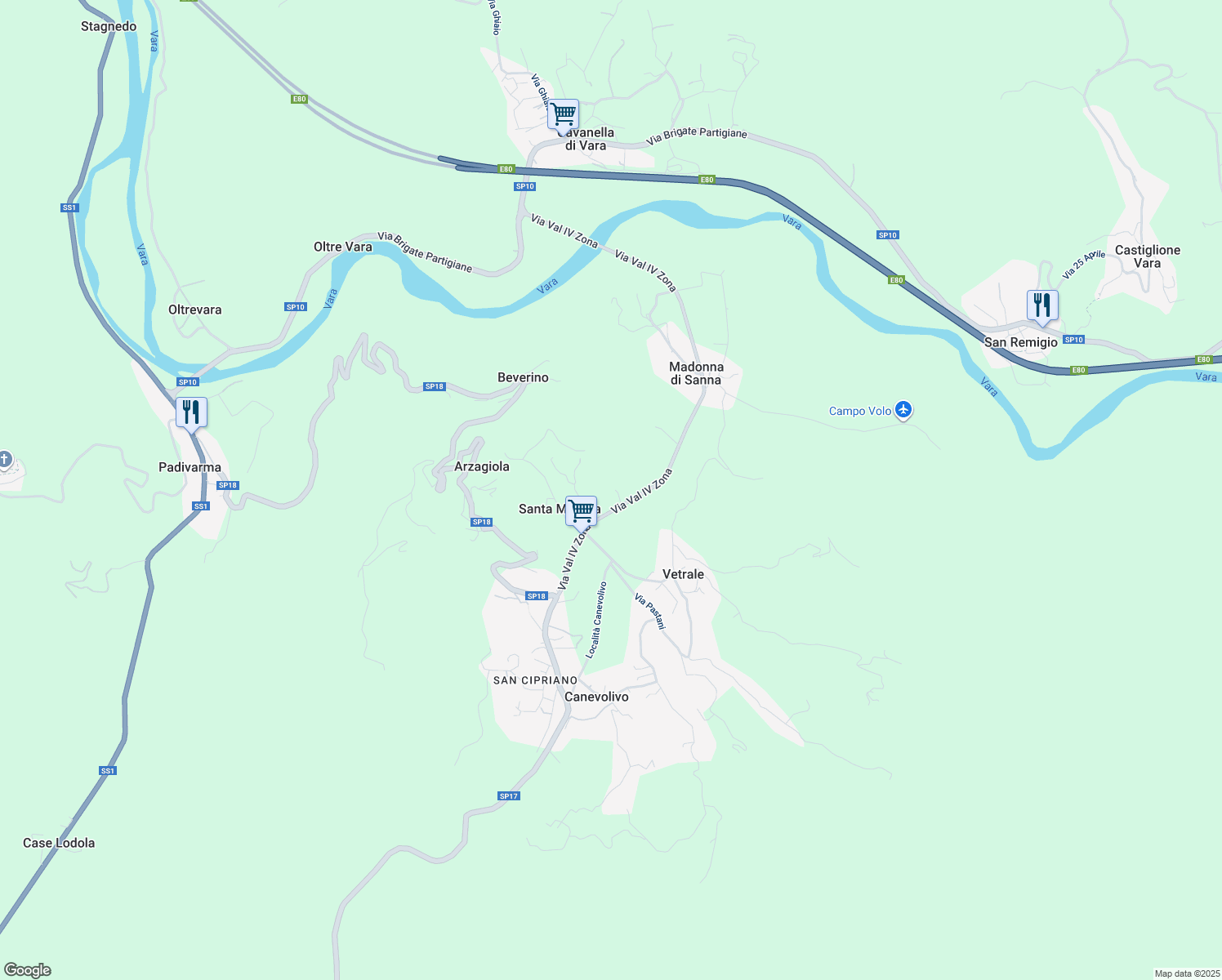 map of restaurants, bars, coffee shops, grocery stores, and more near in Provincia della Spezia