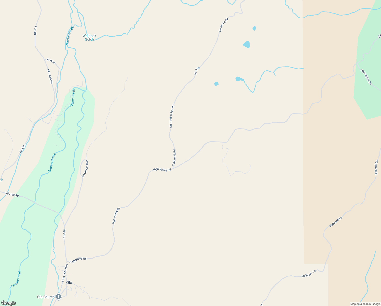 map of restaurants, bars, coffee shops, grocery stores, and more near 22879 High Valley Road in Ola