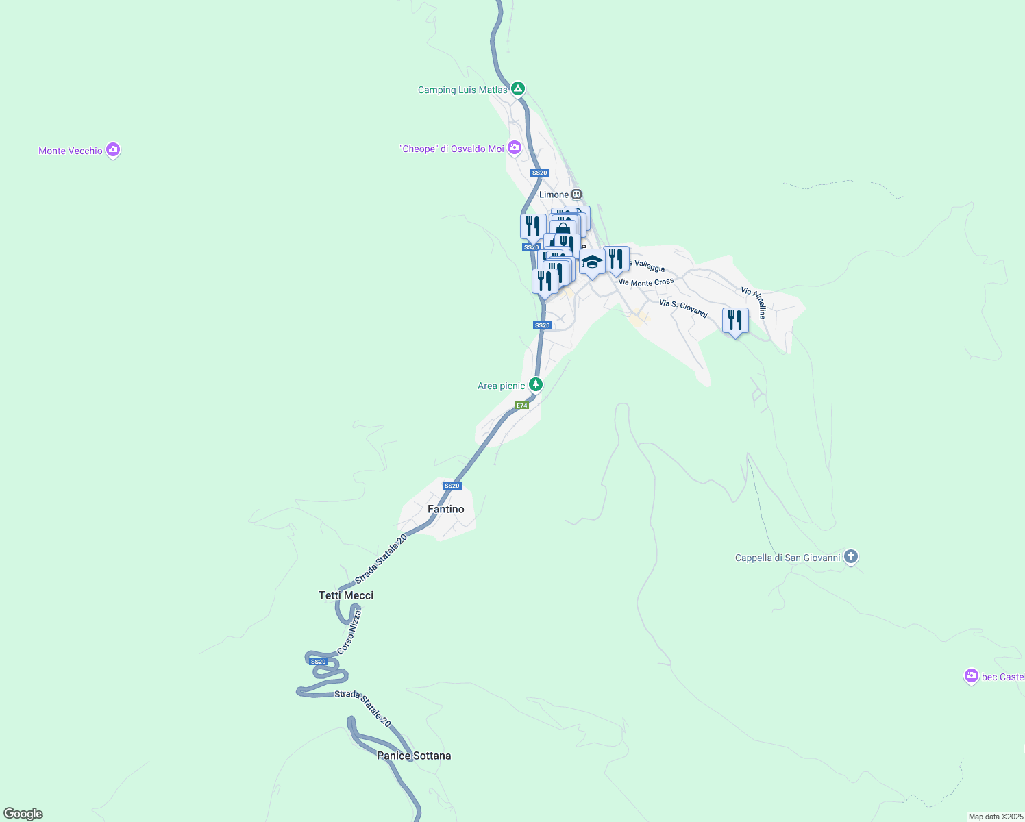 map of restaurants, bars, coffee shops, grocery stores, and more near 43 Corso Nizza in Limone Piemonte