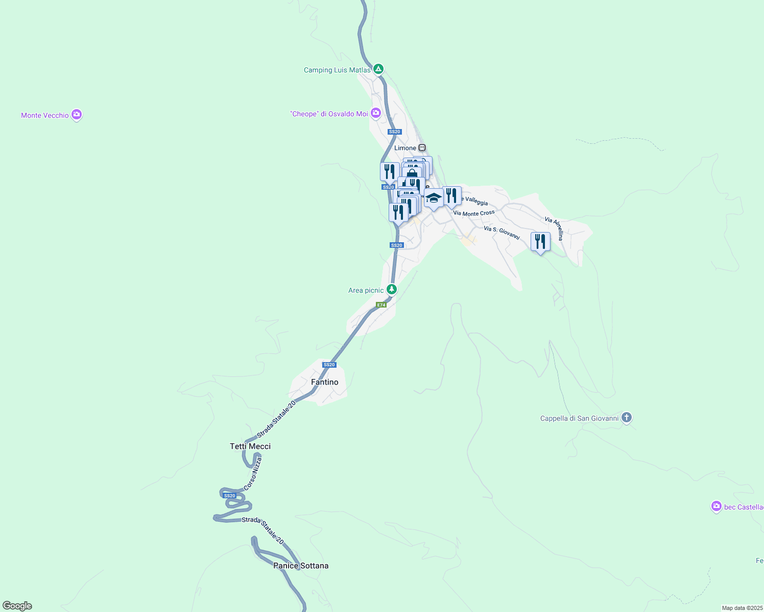 map of restaurants, bars, coffee shops, grocery stores, and more near 43 Corso Nizza in Limone Piemonte