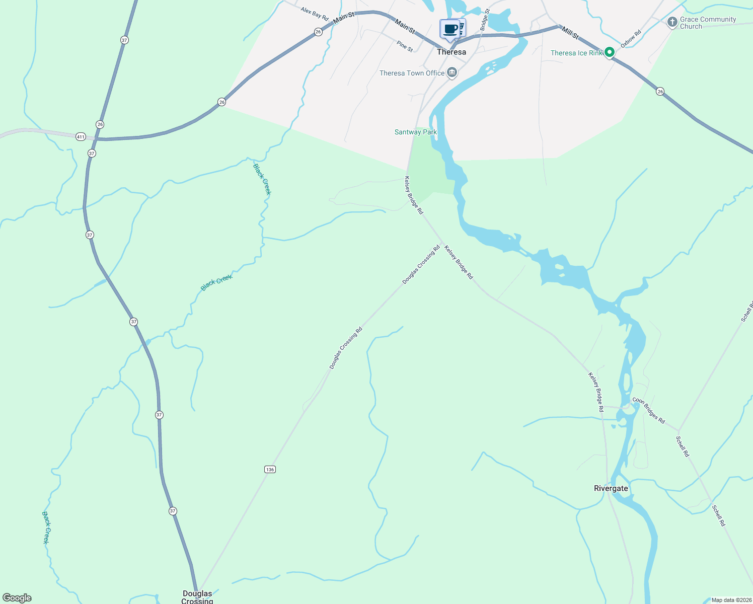 map of restaurants, bars, coffee shops, grocery stores, and more near 36701 County Road 136 in Theresa