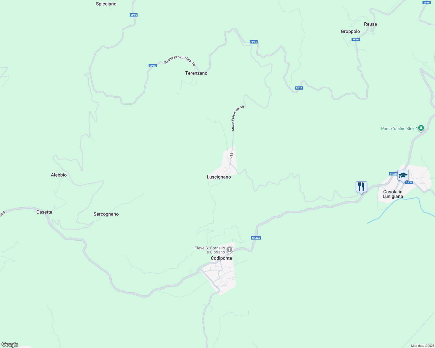map of restaurants, bars, coffee shops, grocery stores, and more near 15 Località Luscignano in Luscignano