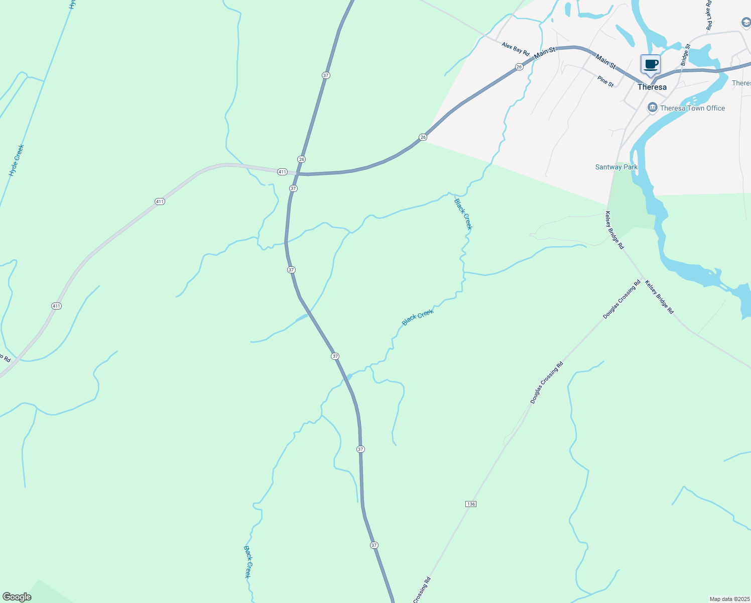 map of restaurants, bars, coffee shops, grocery stores, and more near 36748 Highway 37 in Theresa