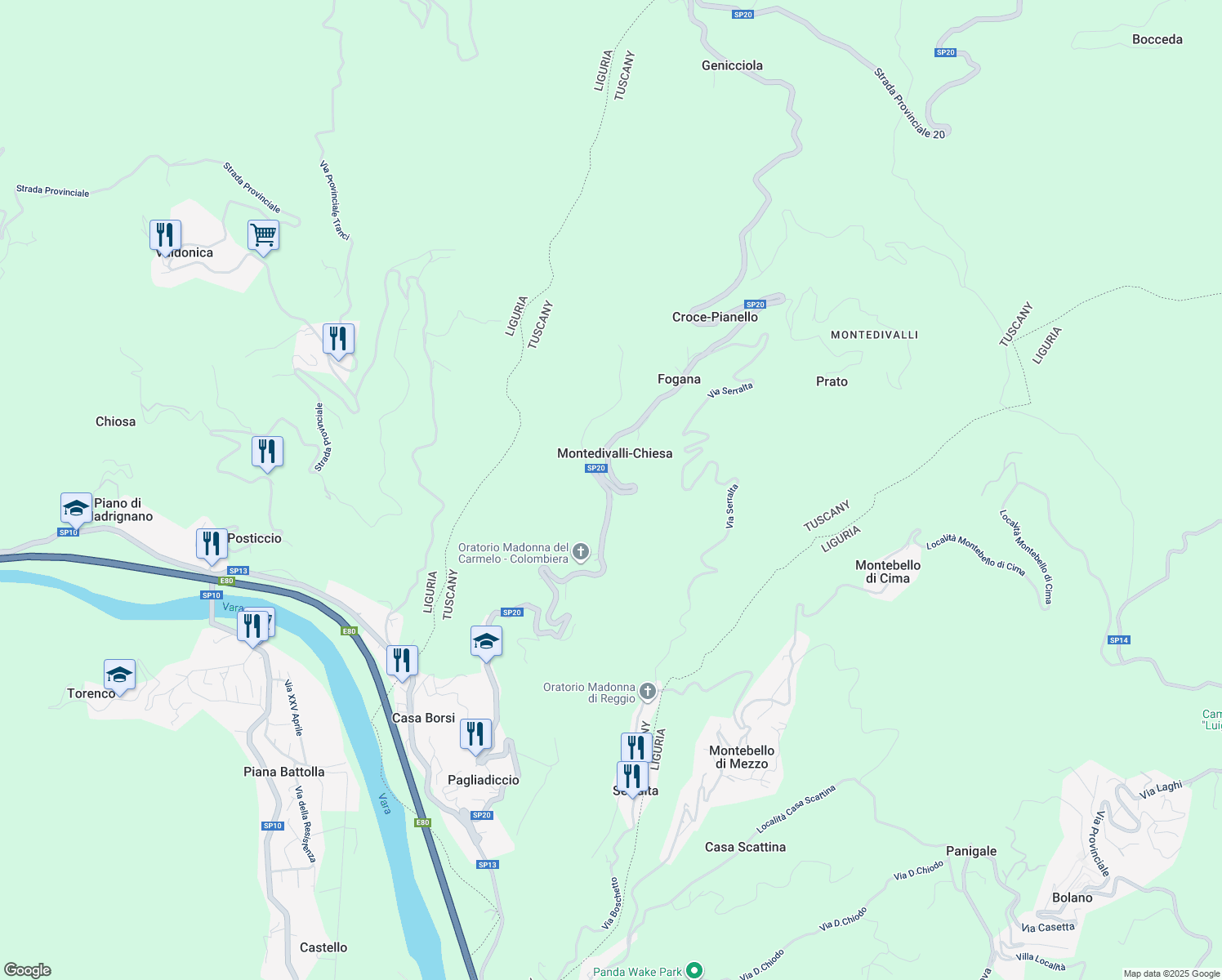 map of restaurants, bars, coffee shops, grocery stores, and more near in Provincia di Massa e Carrara