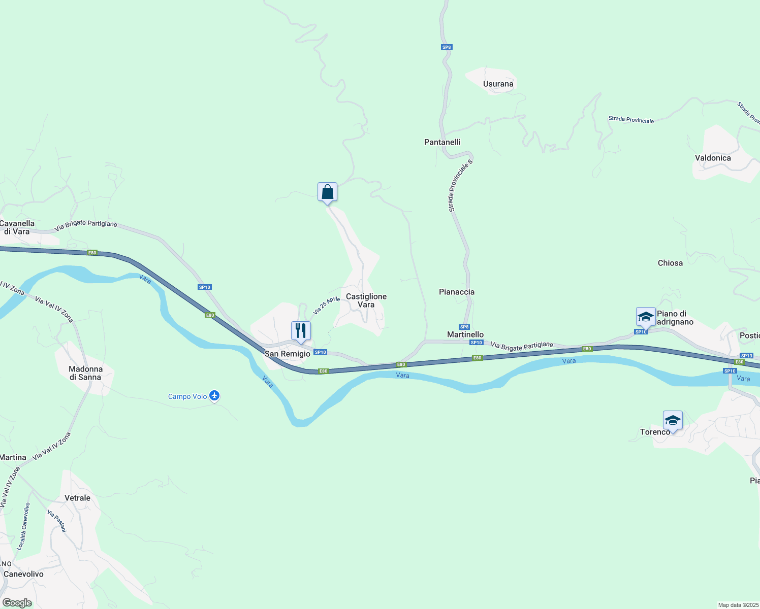 map of restaurants, bars, coffee shops, grocery stores, and more near 33 Via Castello in Castiglione Vara