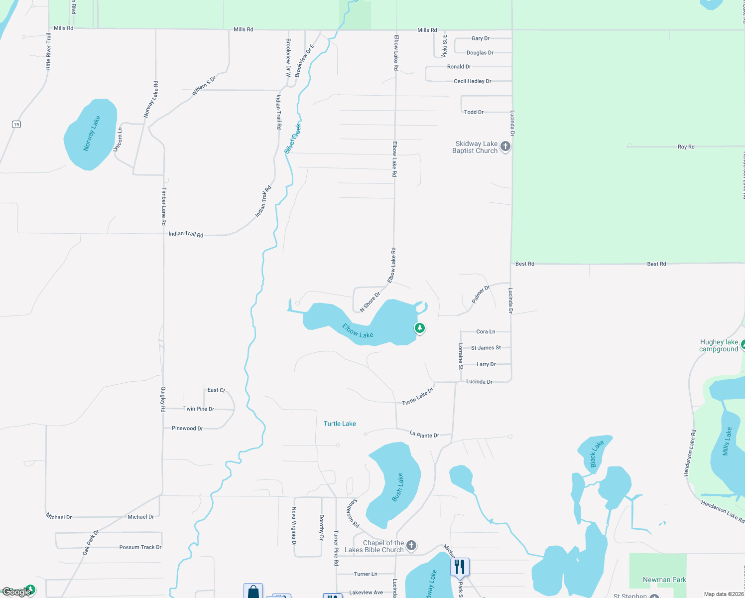 map of restaurants, bars, coffee shops, grocery stores, and more near 2298 North Shore Drive in Prescott