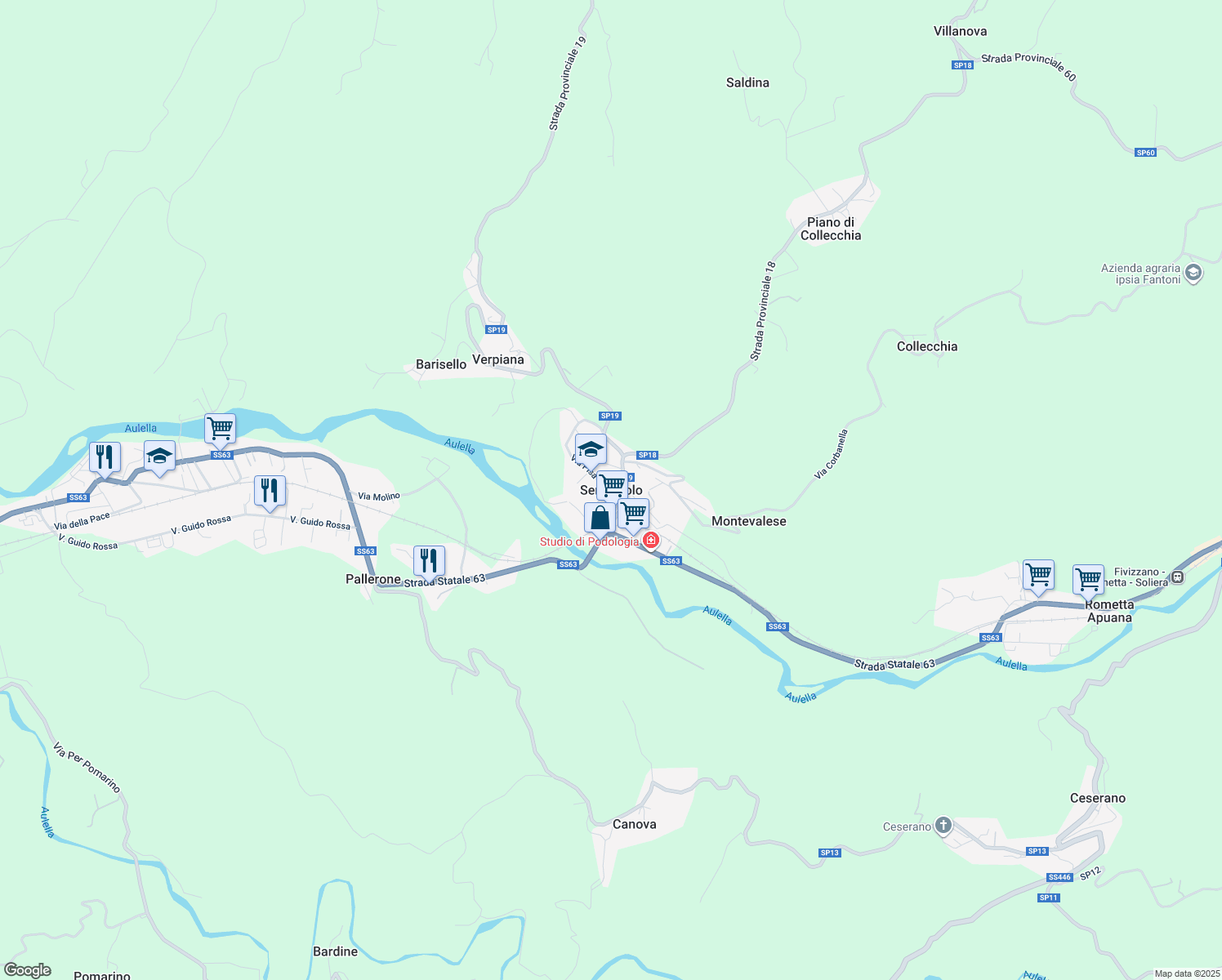 map of restaurants, bars, coffee shops, grocery stores, and more near 43 Via Pisa in Serricciolo