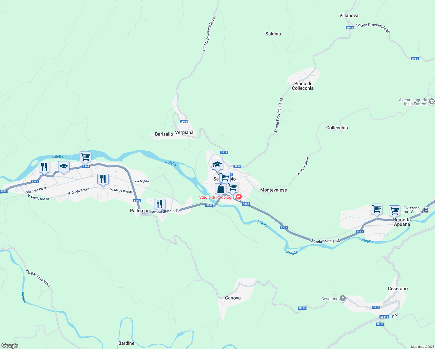 map of restaurants, bars, coffee shops, grocery stores, and more near 43 Via Pisa in Serricciolo