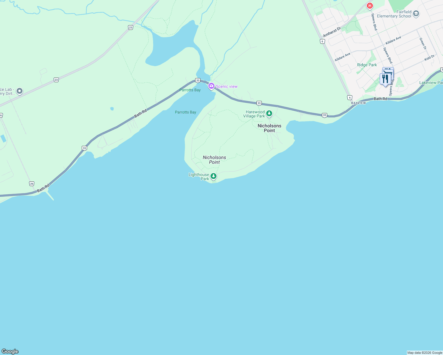 map of restaurants, bars, coffee shops, grocery stores, and more near 146 Nicholson Point Road in Bath