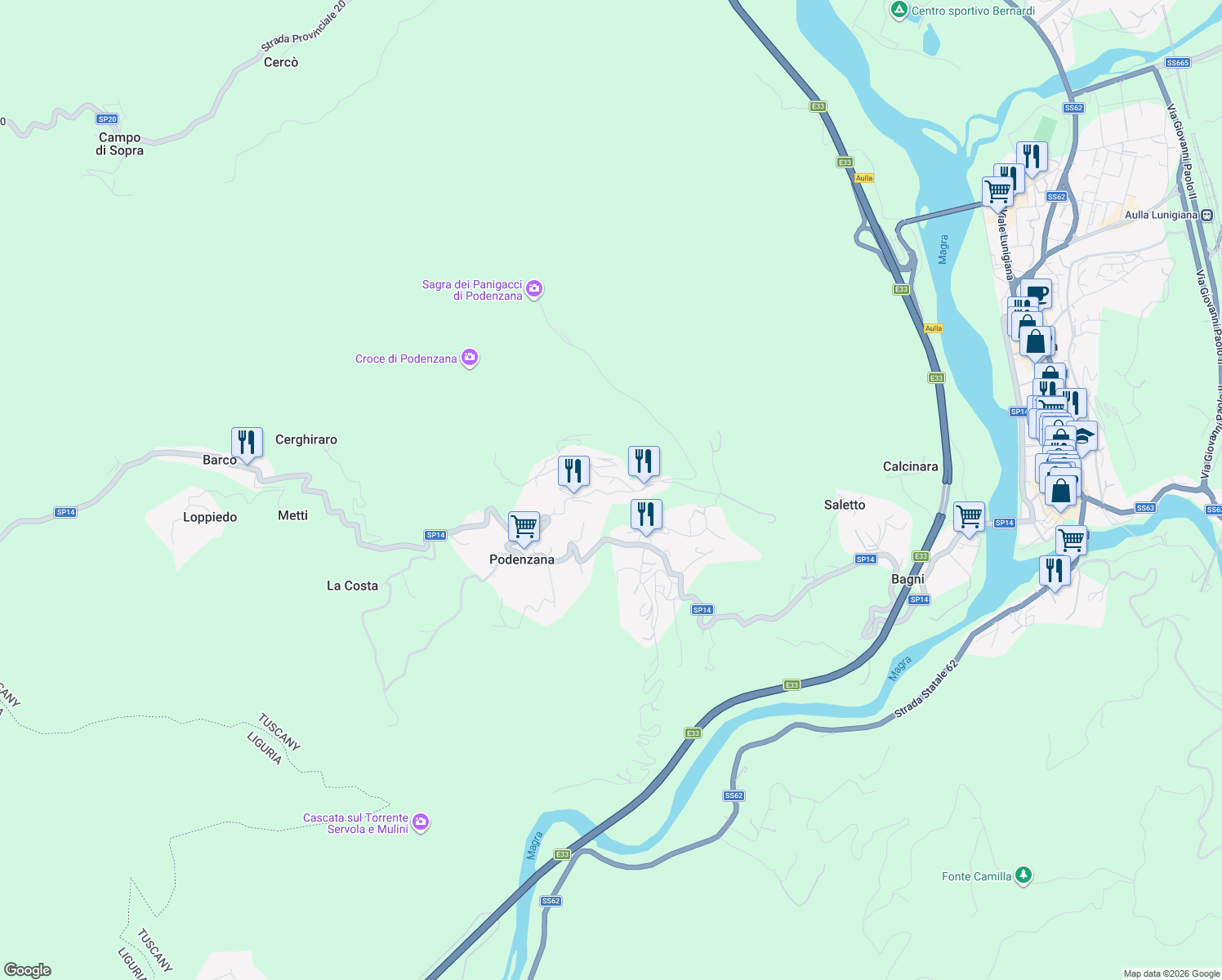 map of restaurants, bars, coffee shops, grocery stores, and more near 23 Via del Gaggio in Montale