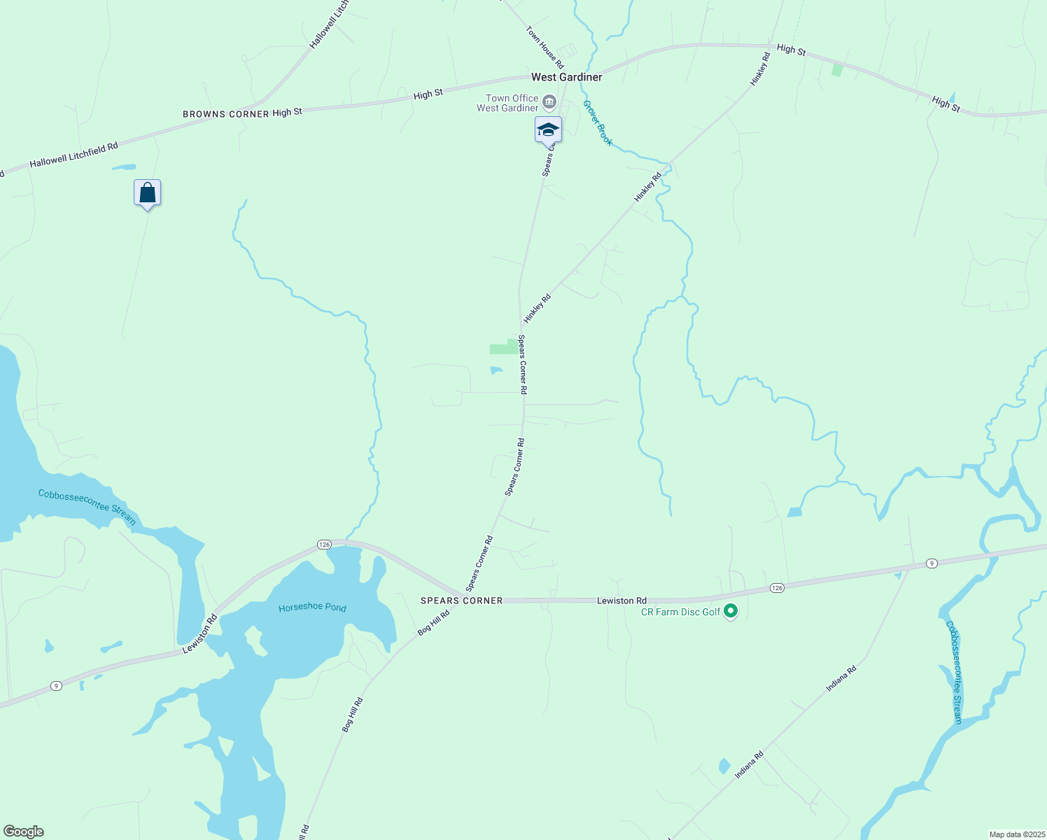 map of restaurants, bars, coffee shops, grocery stores, and more near 26 Memory Lane in West Gardiner