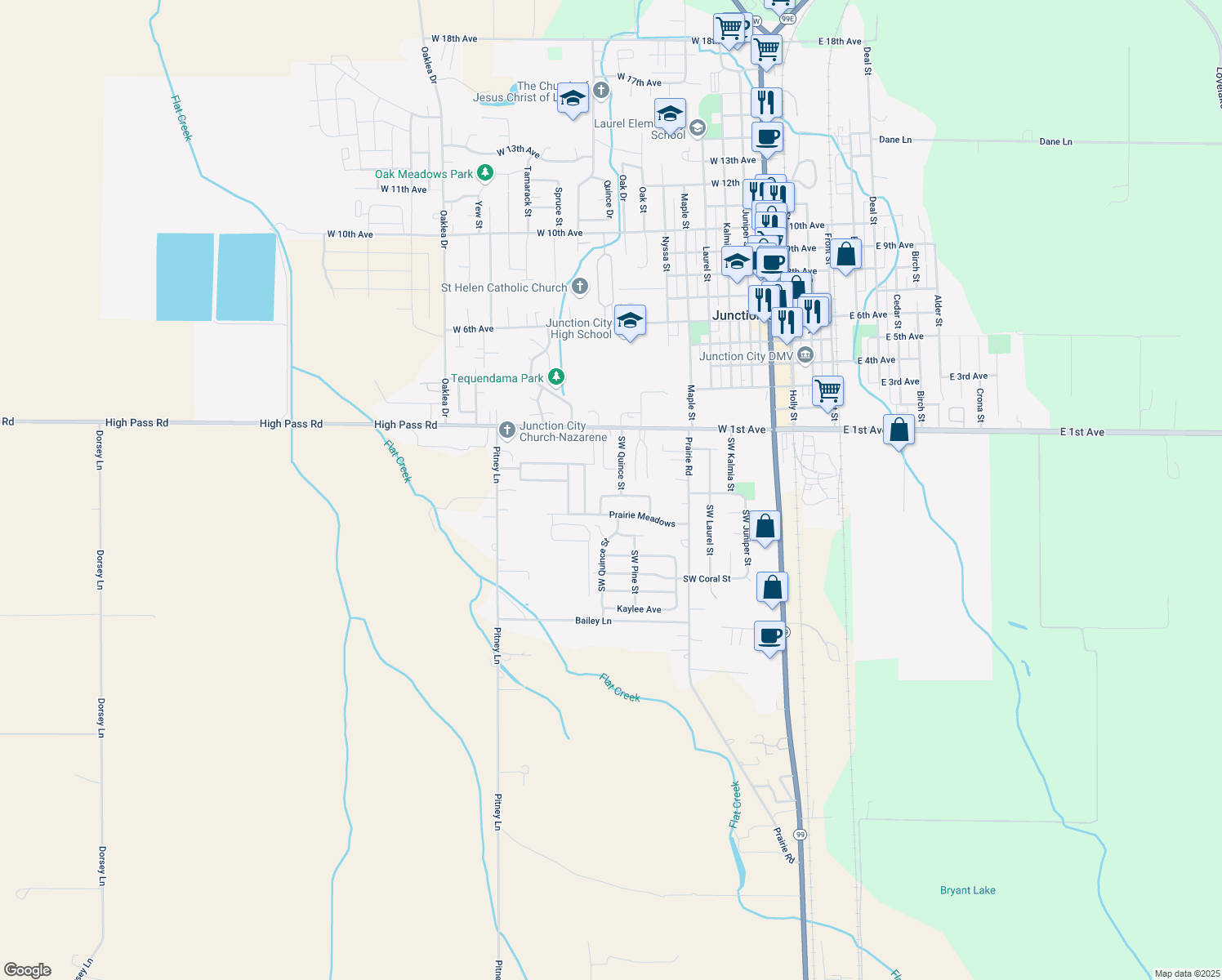 map of restaurants, bars, coffee shops, grocery stores, and more near 1134 Green Meadows in Junction City