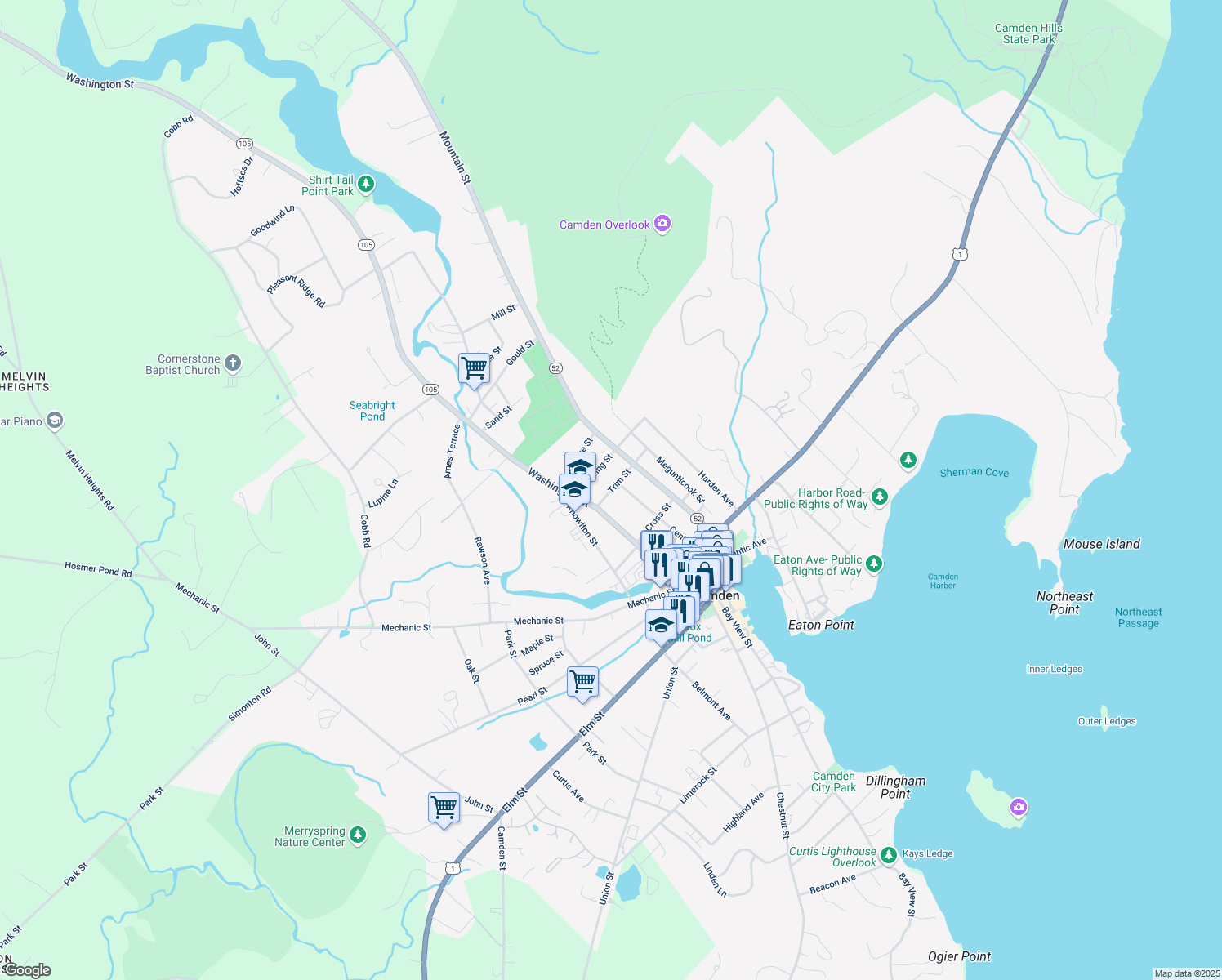 map of restaurants, bars, coffee shops, grocery stores, and more near 17 Trim Street in Camden