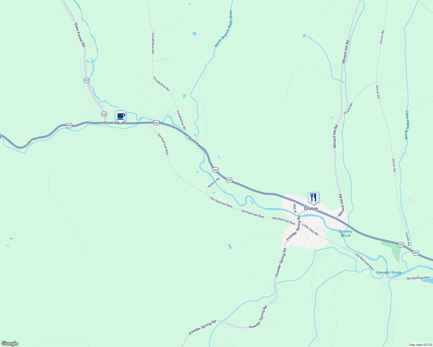 map of restaurants, bars, coffee shops, grocery stores, and more near 2103 Scott Highway in Groton