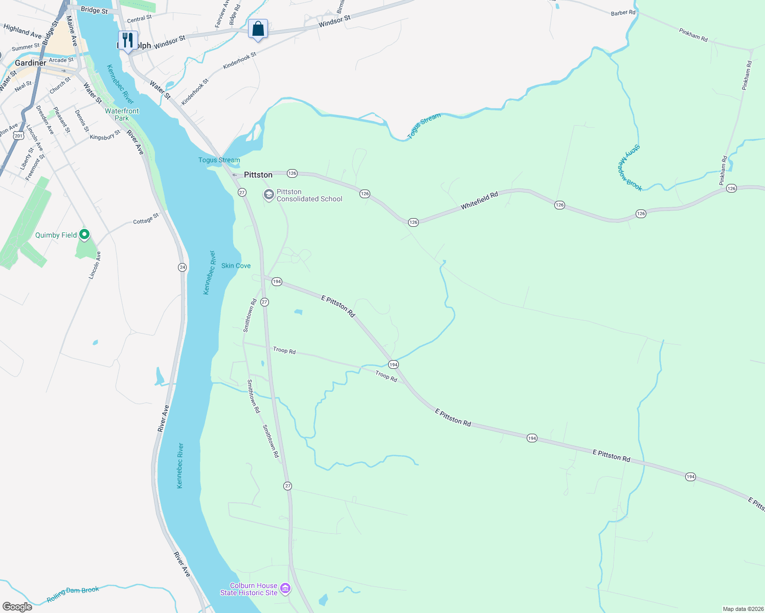 map of restaurants, bars, coffee shops, grocery stores, and more near in Pittston