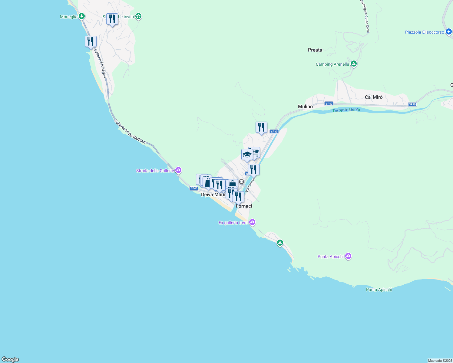 map of restaurants, bars, coffee shops, grocery stores, and more near 5 Via Torino in Deiva Marina