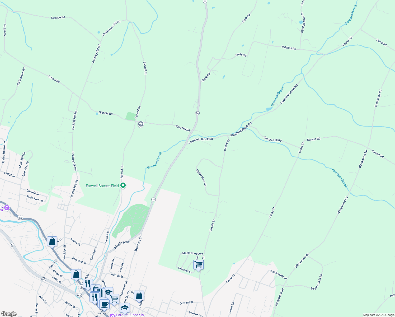 map of restaurants, bars, coffee shops, grocery stores, and more near 80 Valley View Circle in Barre