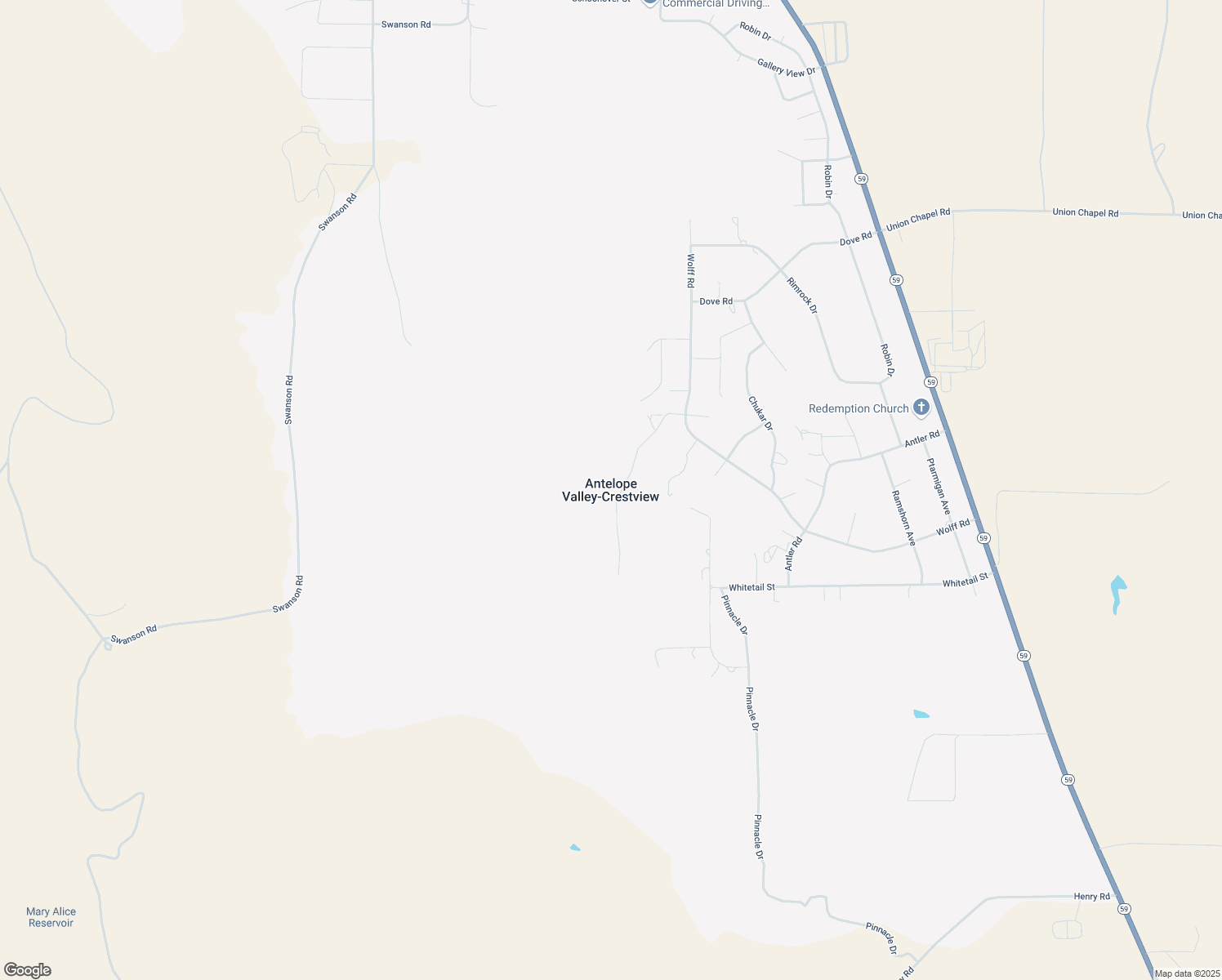 map of restaurants, bars, coffee shops, grocery stores, and more near in Antelope Valley-Crestview