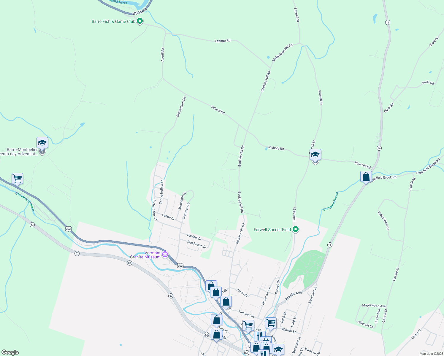 map of restaurants, bars, coffee shops, grocery stores, and more near 21 Buena Vista Cir in Barre