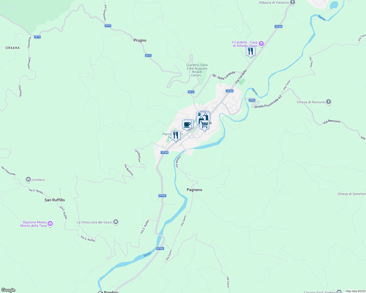 map of restaurants, bars, coffee shops, grocery stores, and more near 10 Via della Peschiera in Casola Valsenio