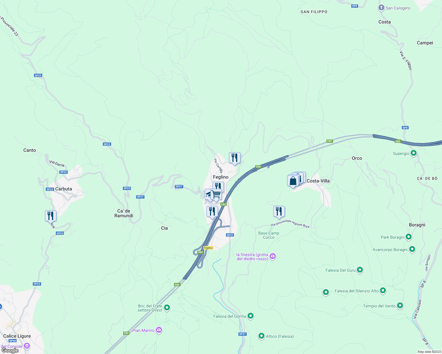 map of restaurants, bars, coffee shops, grocery stores, and more near 4 Via S. Giacomo in Feglino