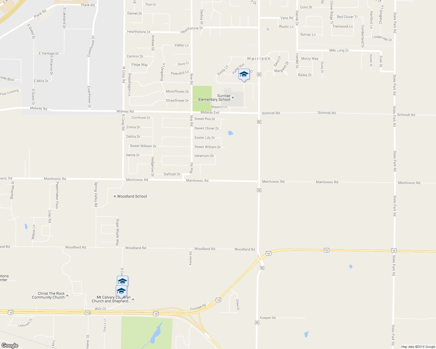 map of restaurants, bars, coffee shops, grocery stores, and more near W5820 Manitowoc Rd in Appleton