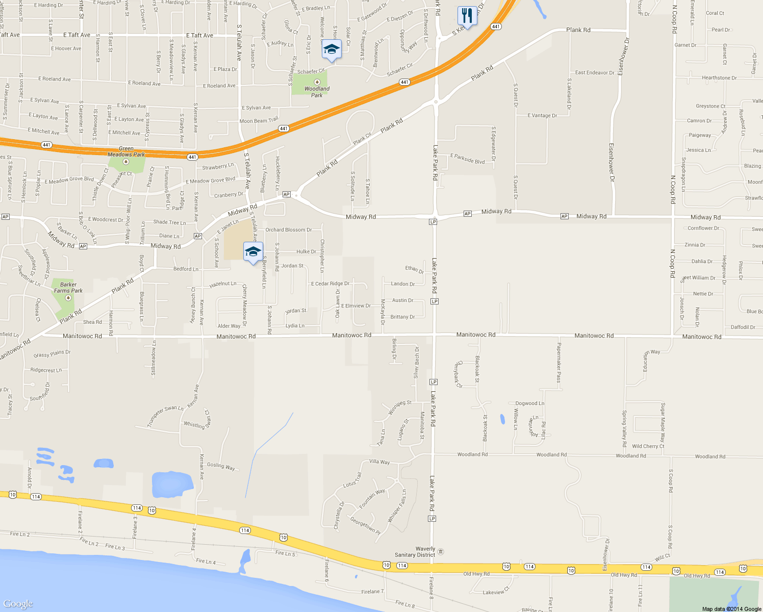 map of restaurants, bars, coffee shops, grocery stores, and more near 2231 East Elmview Drive in Appleton