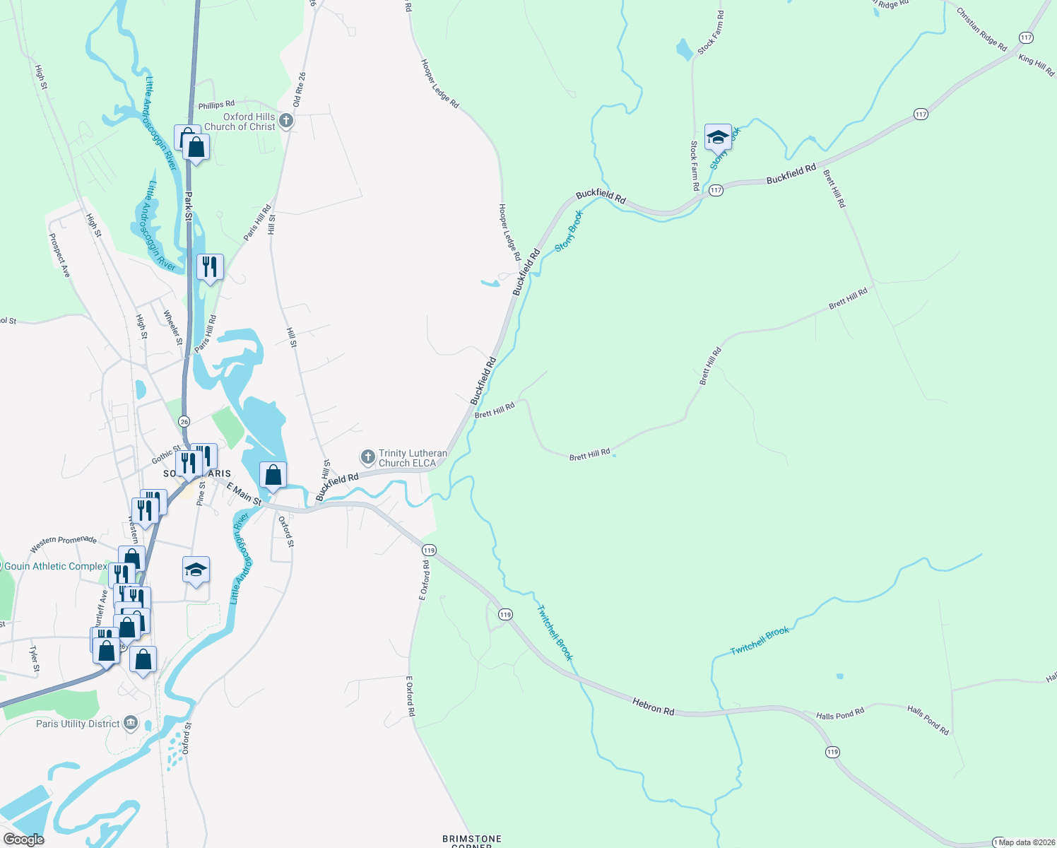 map of restaurants, bars, coffee shops, grocery stores, and more near 53 Brett Hill Road in Paris