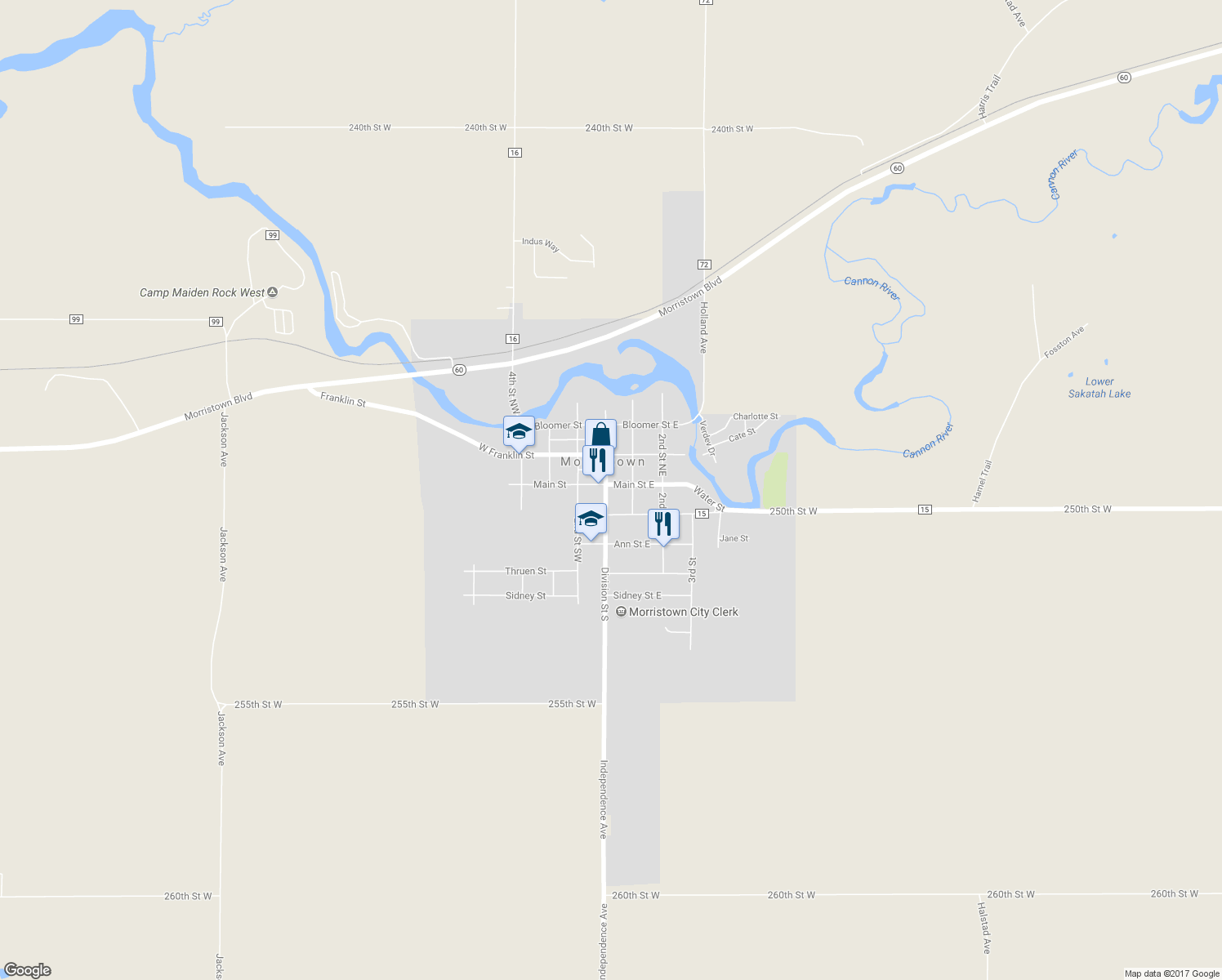 map of restaurants, bars, coffee shops, grocery stores, and more near 22 Main Street in Morristown