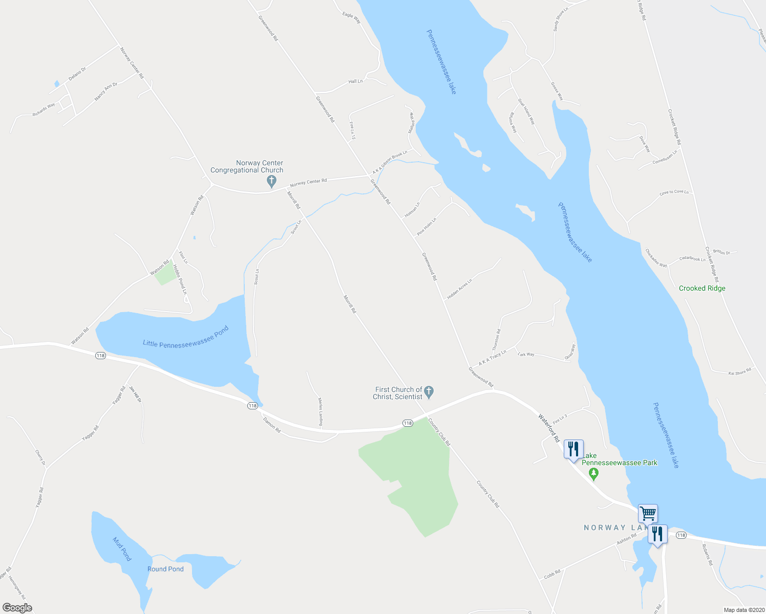 map of restaurants, bars, coffee shops, grocery stores, and more near 83 Morrill Road in Norway