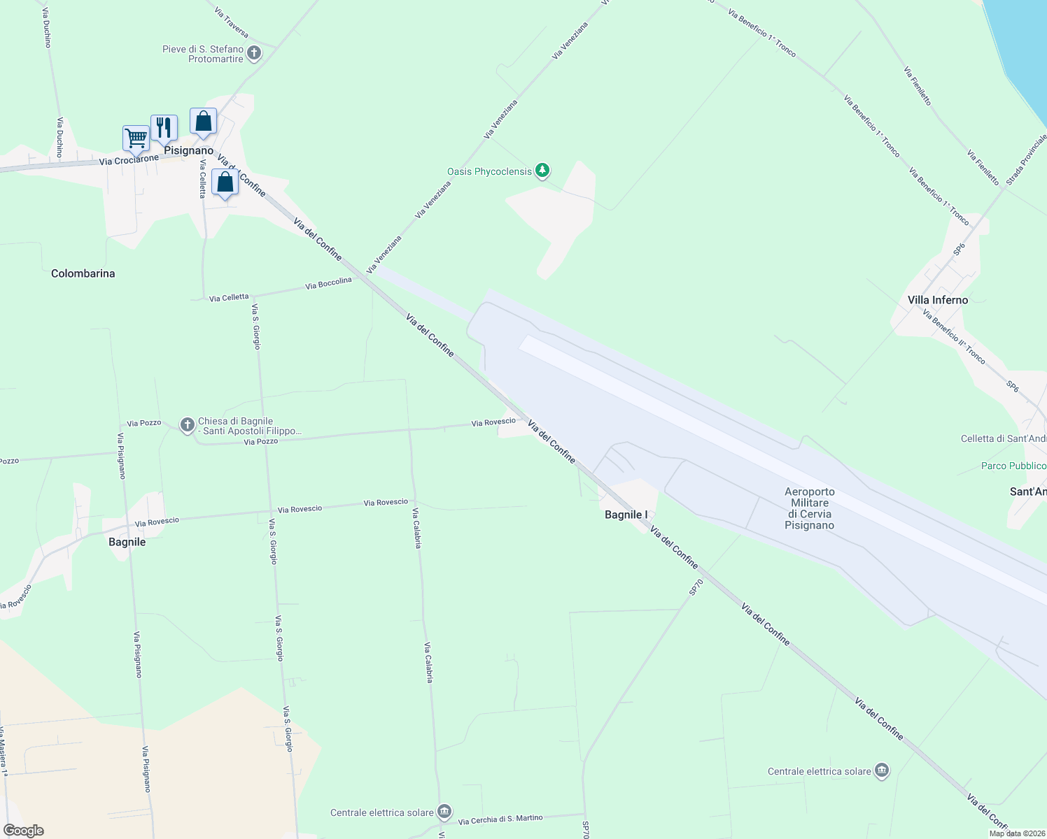map of restaurants, bars, coffee shops, grocery stores, and more near in Provincia di Ravenna