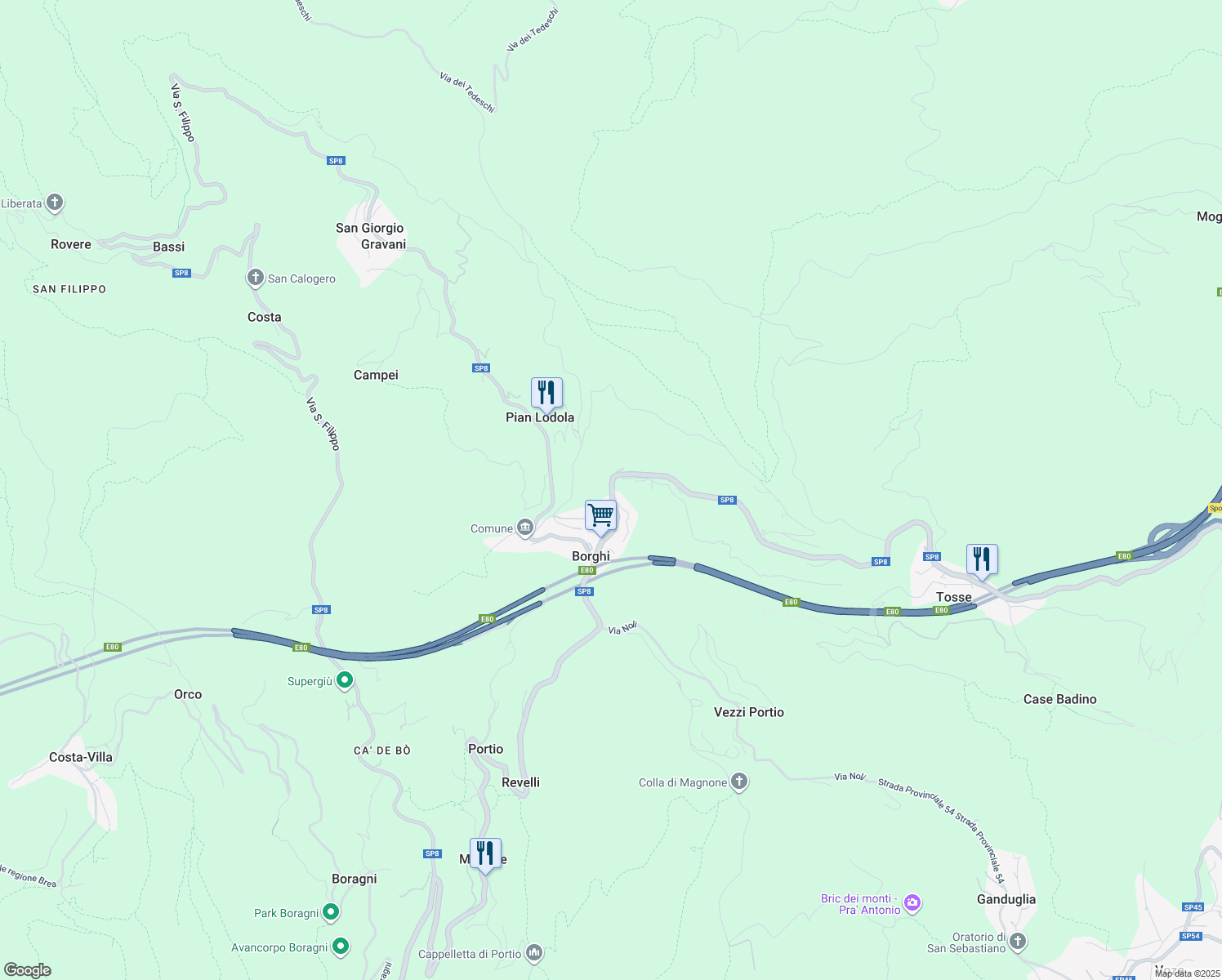 map of restaurants, bars, coffee shops, grocery stores, and more near 16-17 Via Fusasche in Province of Savona