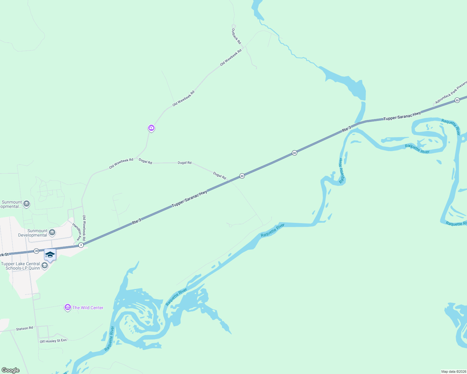 map of restaurants, bars, coffee shops, grocery stores, and more near 90 Dugal Rd in Tupper Lake