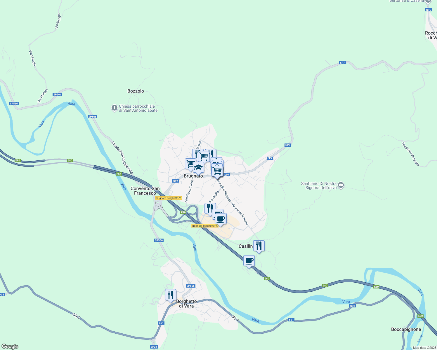 map of restaurants, bars, coffee shops, grocery stores, and more near 13 SP7 in Brugnato