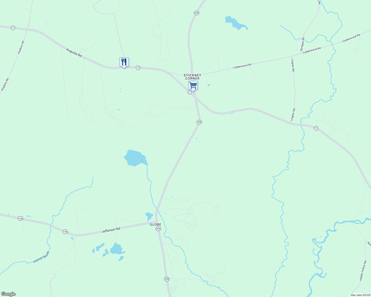 map of restaurants, bars, coffee shops, grocery stores, and more near 588 Waldoboro Road in Washington