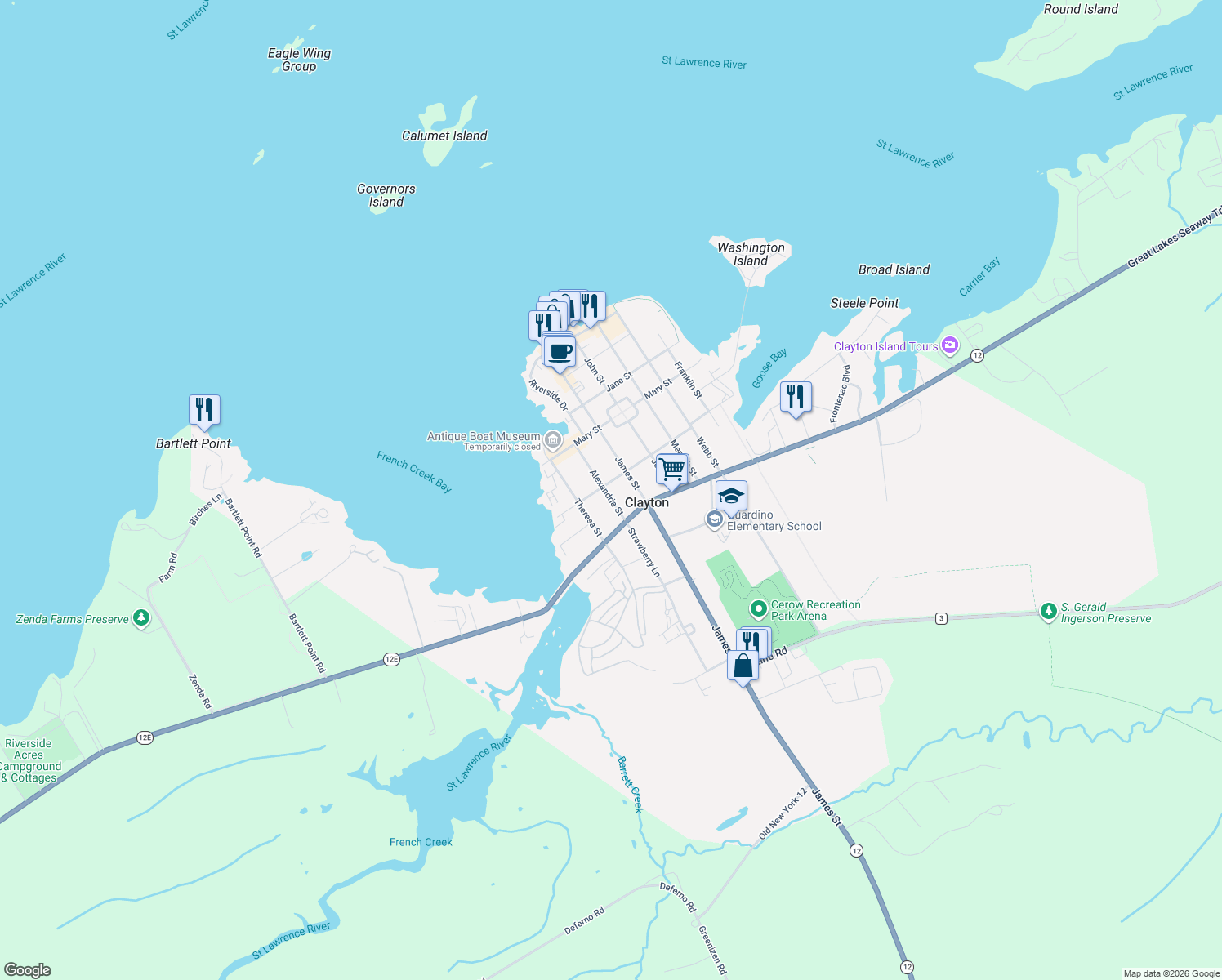 map of restaurants, bars, coffee shops, grocery stores, and more near 623 Union Street in Clayton