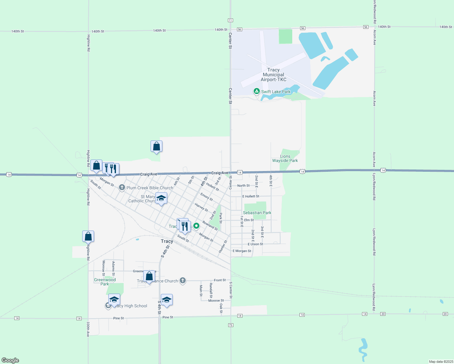map of restaurants, bars, coffee shops, grocery stores, and more near 687 2nd Street in Tracy