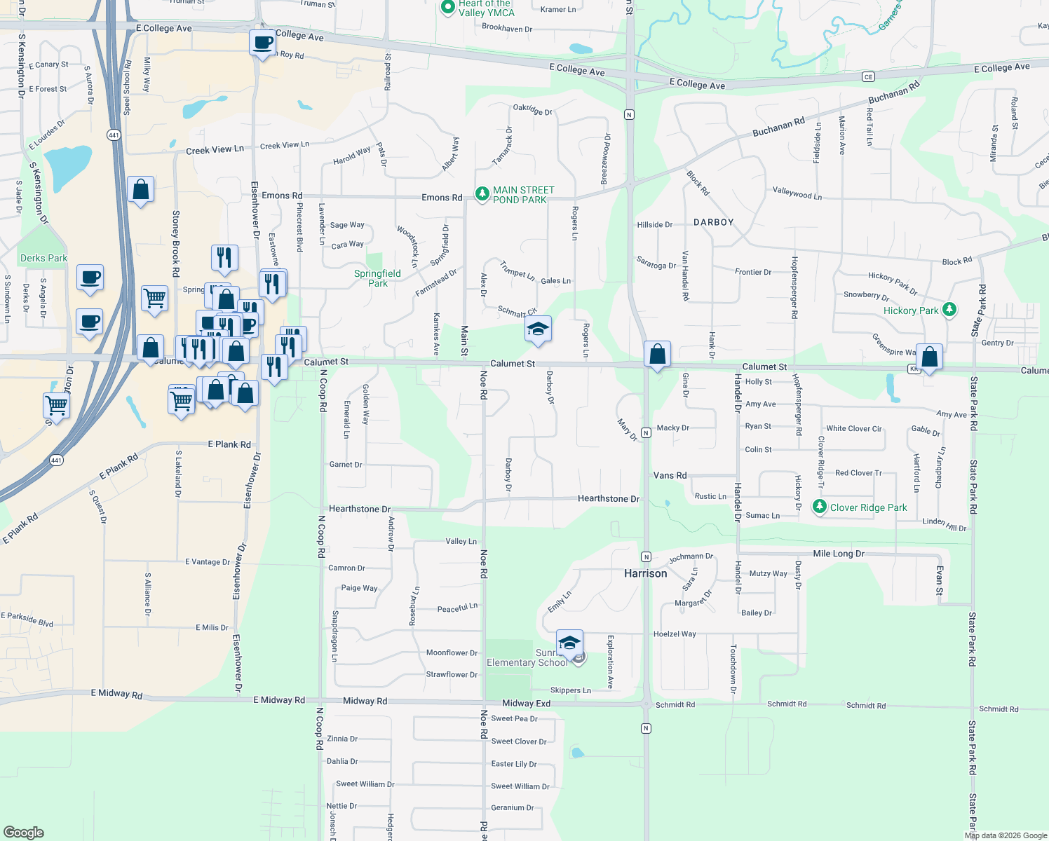 map of restaurants, bars, coffee shops, grocery stores, and more near N9629 Crystal Court in Appleton