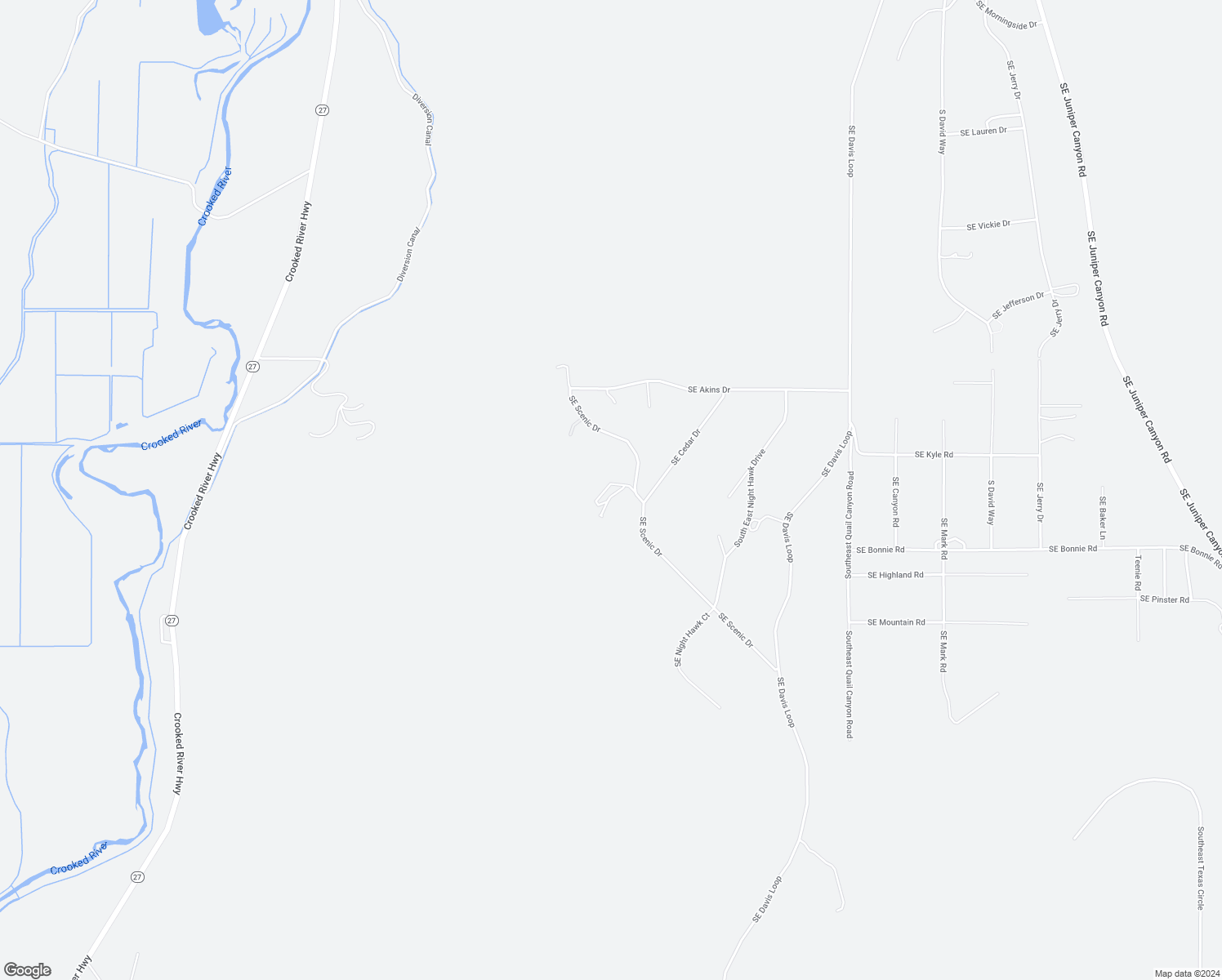 map of restaurants, bars, coffee shops, grocery stores, and more near 6597 Southeast Scenic Drive in Prineville