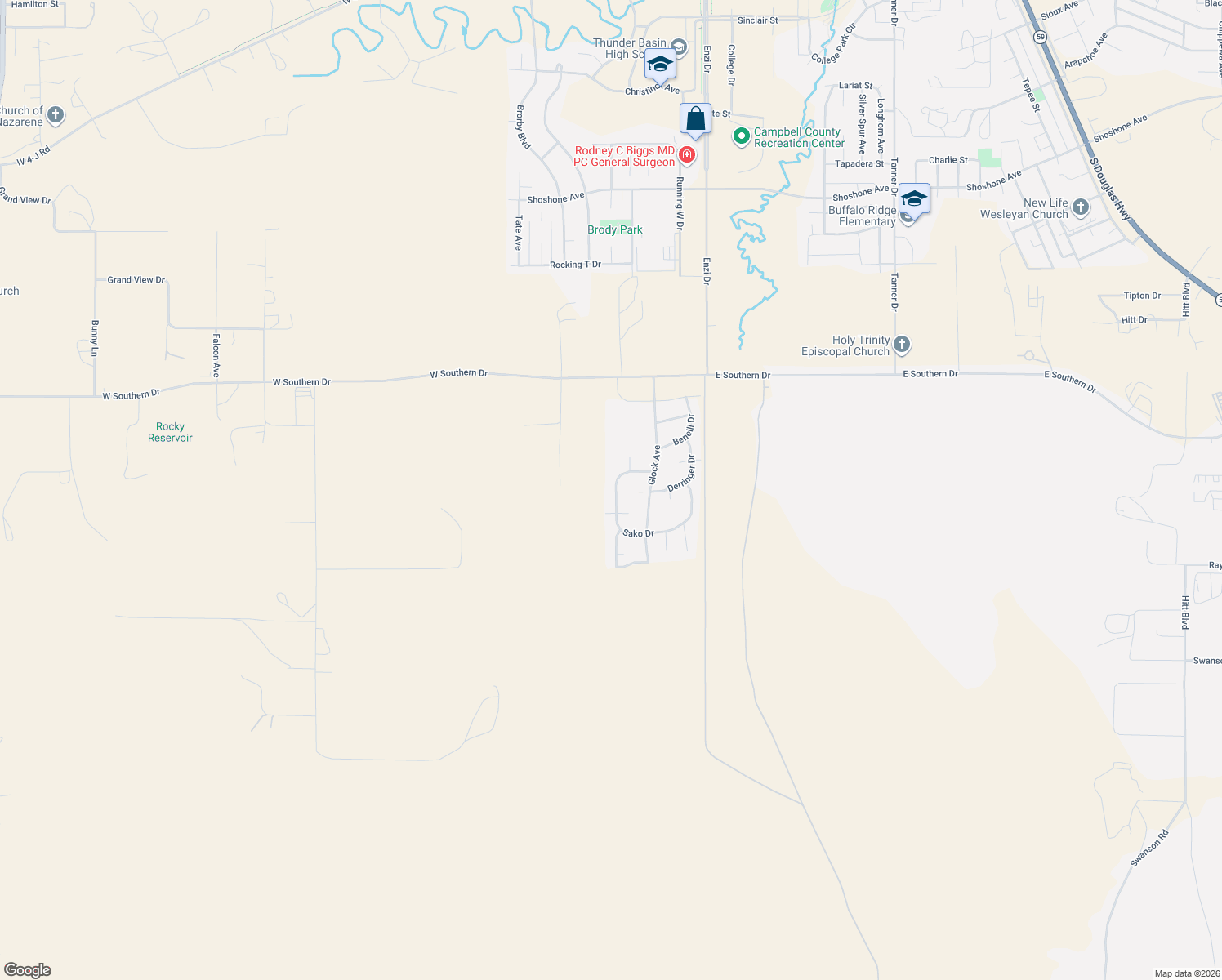 map of restaurants, bars, coffee shops, grocery stores, and more near 714 Sako Drive in Gillette