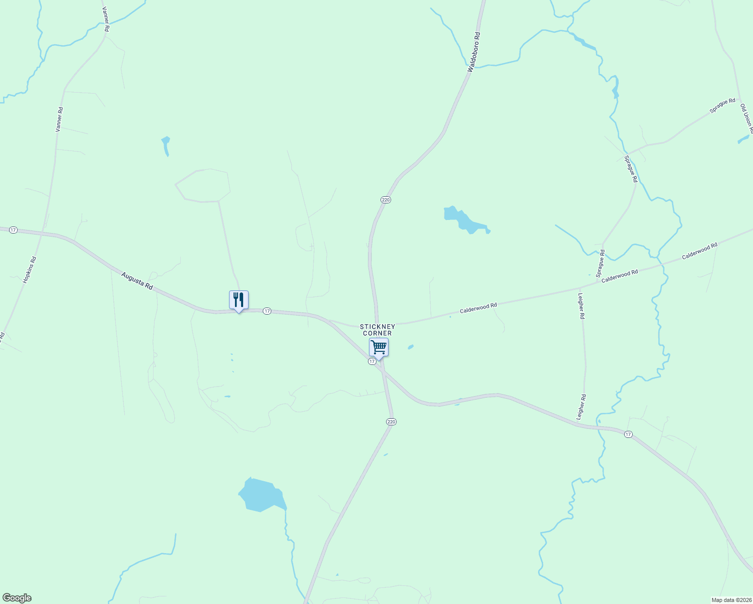 map of restaurants, bars, coffee shops, grocery stores, and more near 431 Waldoboro Road in Washington