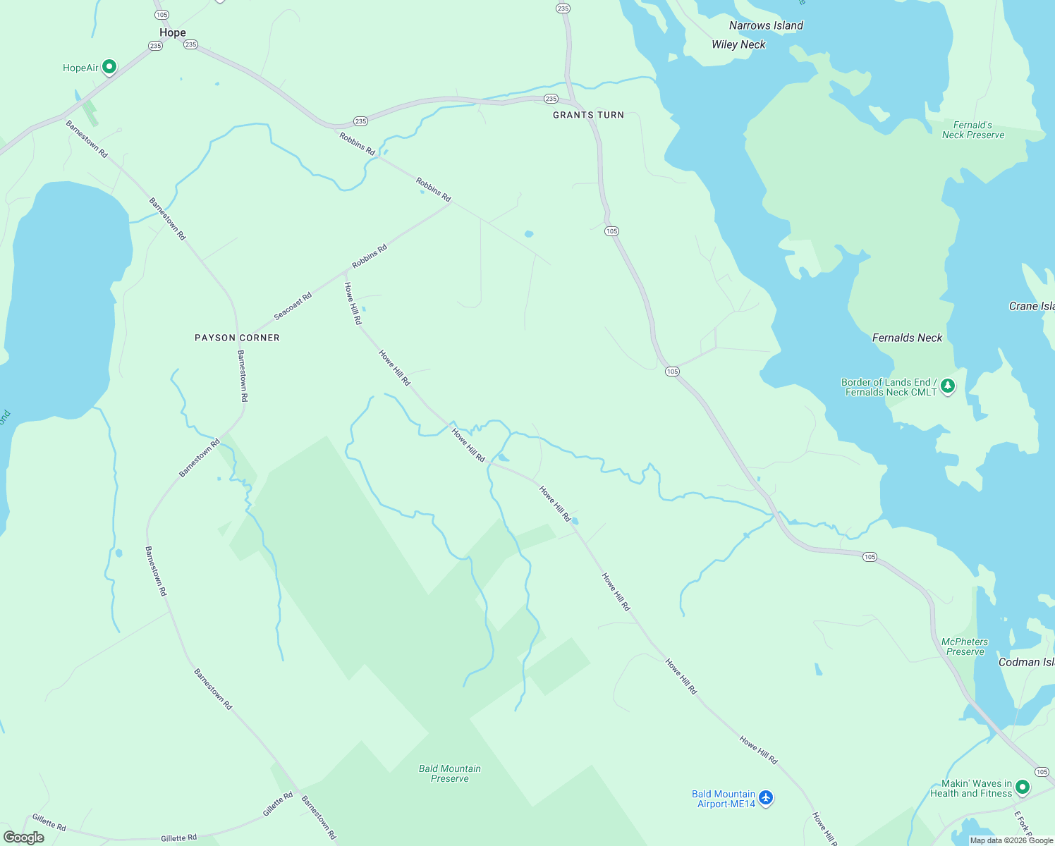 map of restaurants, bars, coffee shops, grocery stores, and more near 501 Howe Hill Road in Hope