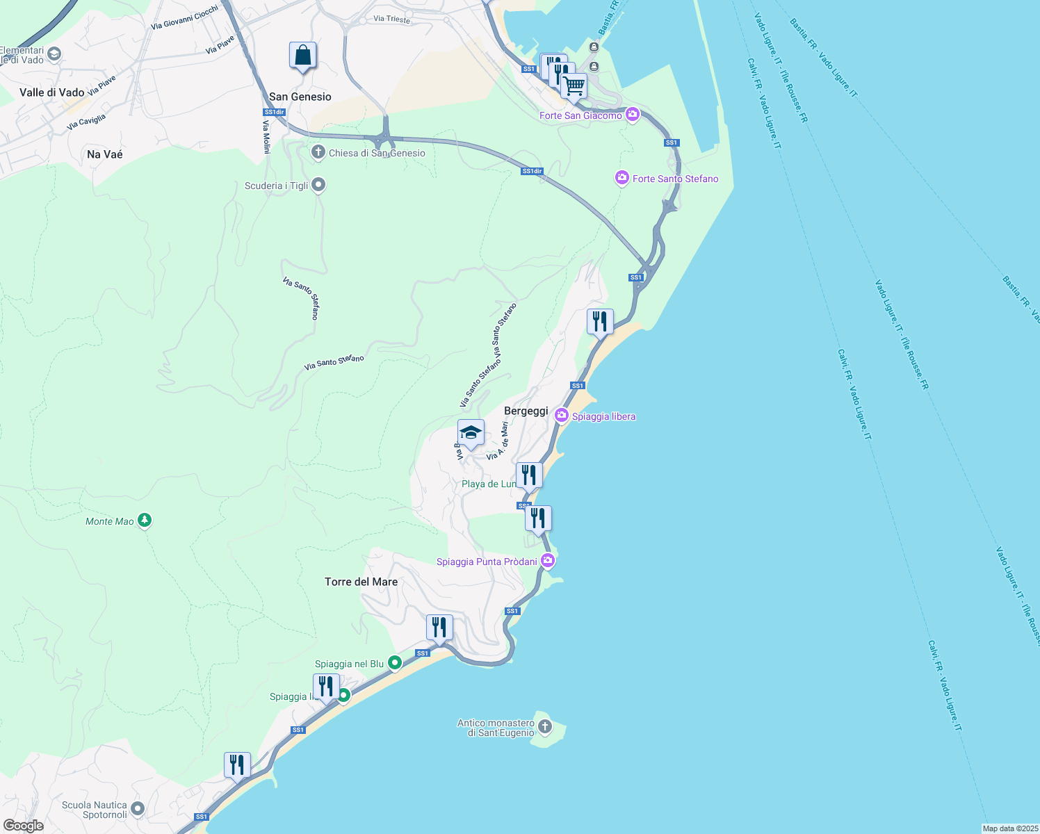map of restaurants, bars, coffee shops, grocery stores, and more near 13 Via Vico Chiuso in Bergeggi